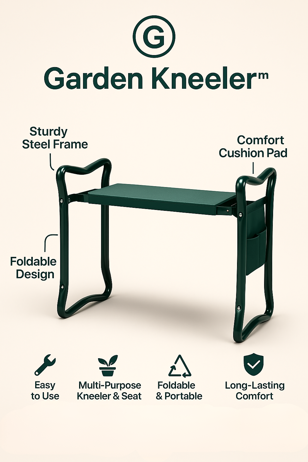 GardenEase™ 3-in-1 Collapsible Kneeler & Seat with Tool Bag – Sturdy, Non-Slip & Waterproof Cushion for Lawn & Patio Care