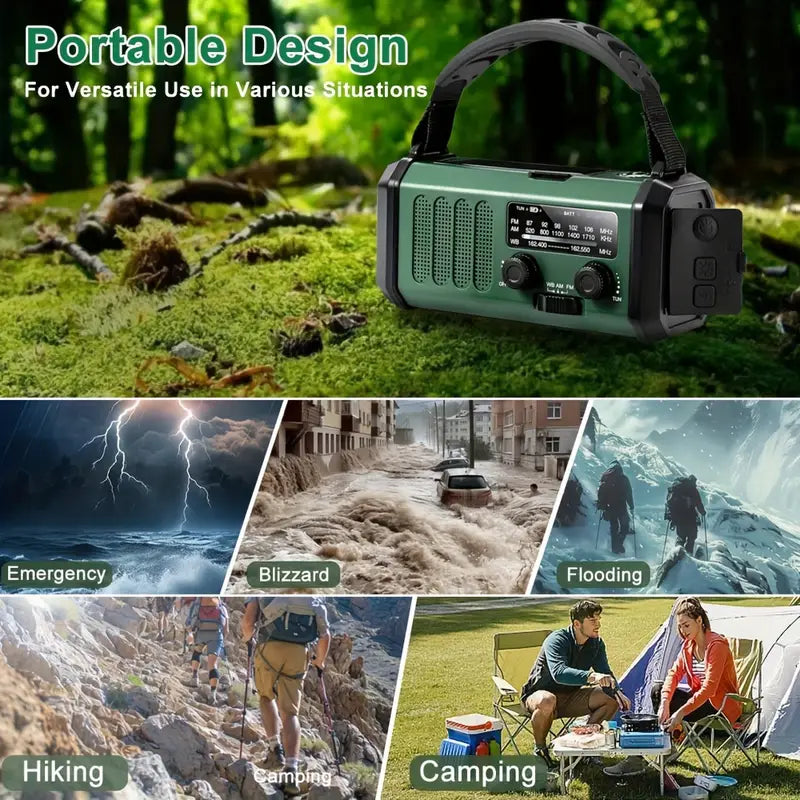 TerraWave Survivor – Solar & Hand-Crank Emergency Radio with Power Bank & Flashlight