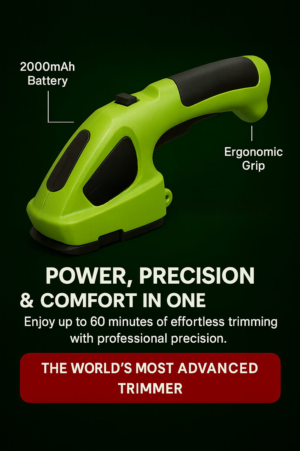 Trimora™ Cordless Hedge & Grass Trimmer – High-Carbon Steel Blades, Rechargeable Handheld Garden Tool