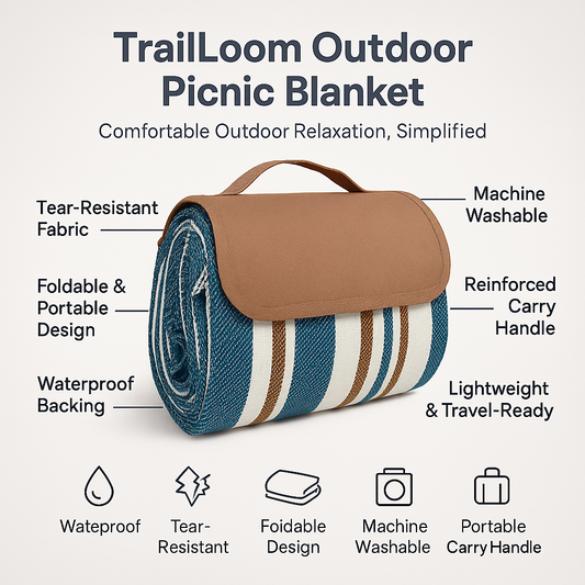 TrailLoom Outdoor Picnic & Beach Blanket – Foldable, Waterproof, Tear-Resistant Mat