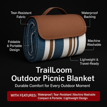 TrailLoom Outdoor Picnic & Beach Blanket – Foldable, Waterproof, Tear-Resistant Mat