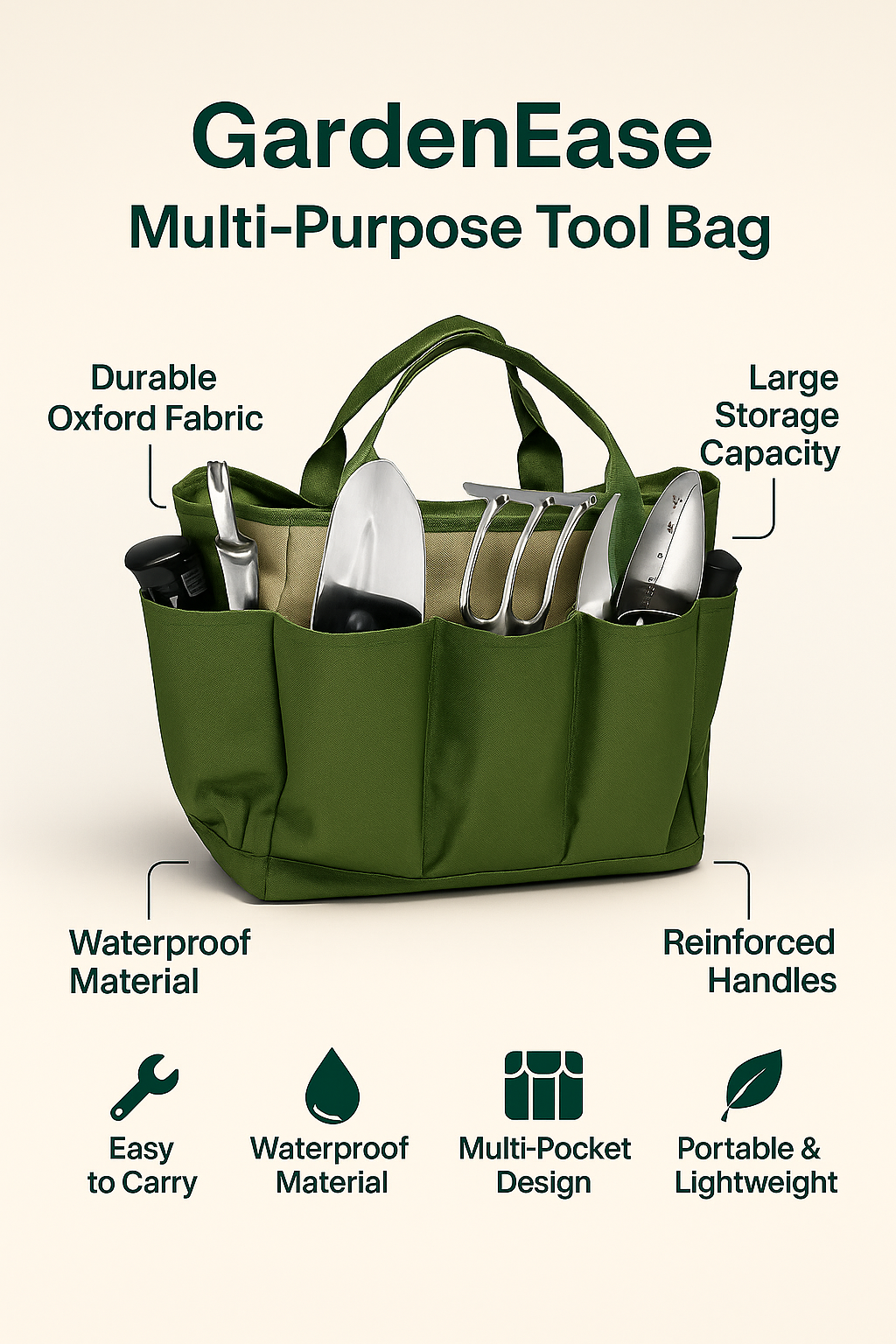 GardenEase™ Multi-Purpose Tool Bag – Large-Capacity Organizer for Easy Lawn & Patio Work