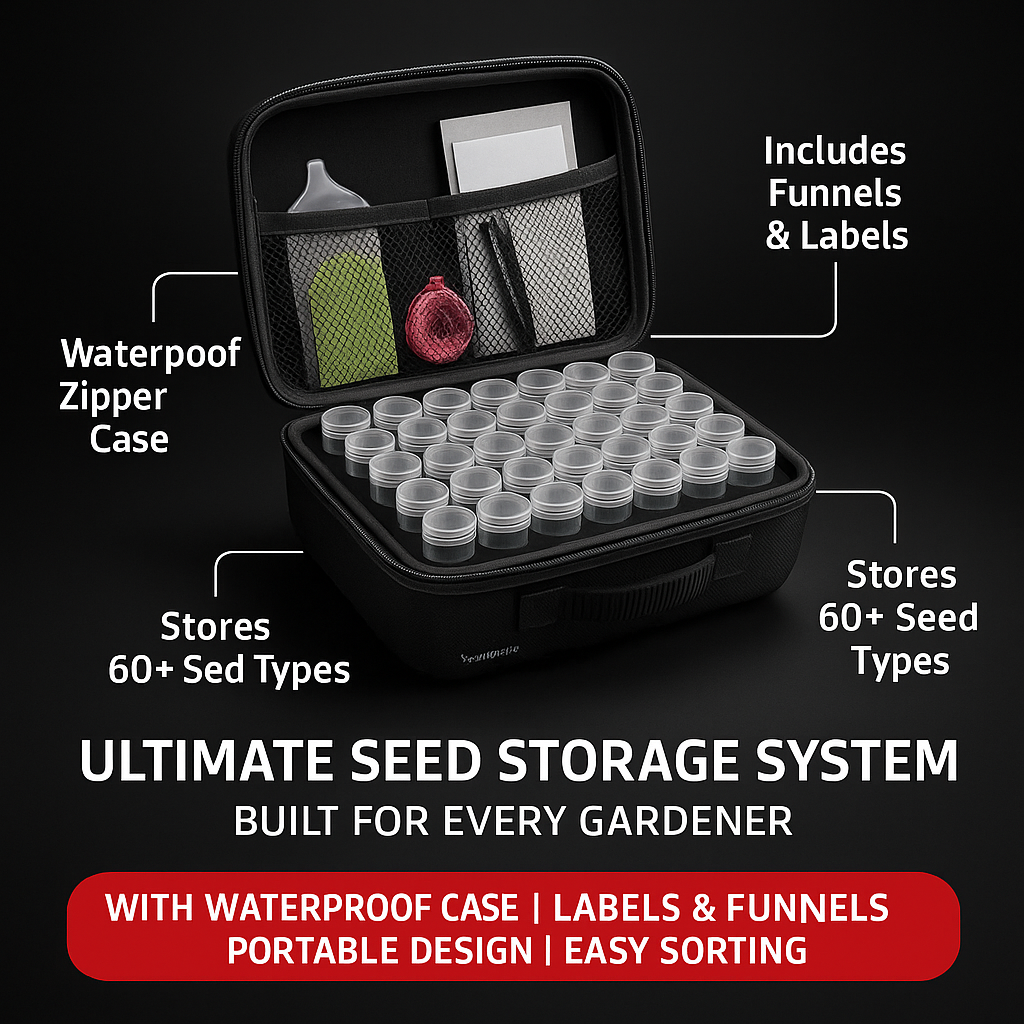 SeedVault™ Complete Seed Storage Kit – Waterproof Zipper Organizer with Funnels, Labels & Dividers for Garden and Vegetable Seeds