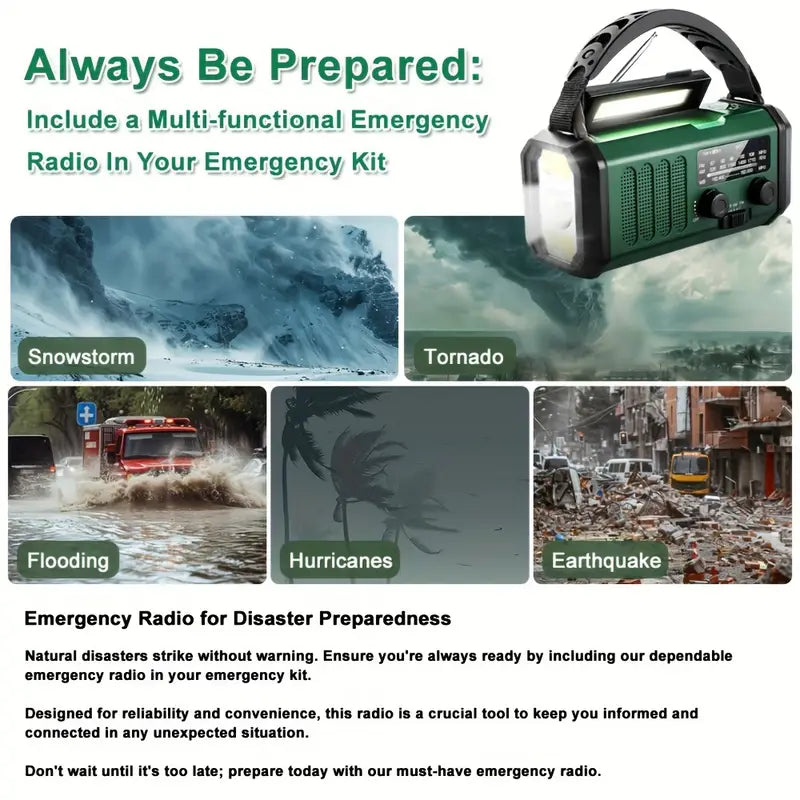 TerraWave Survivor – Solar & Hand-Crank Emergency Radio with Power Bank & Flashlight
