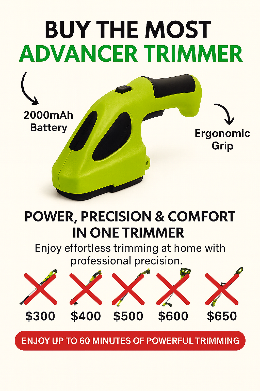 Trimora™ Cordless Hedge & Grass Trimmer – High-Carbon Steel Blades, Rechargeable Handheld Garden Tool