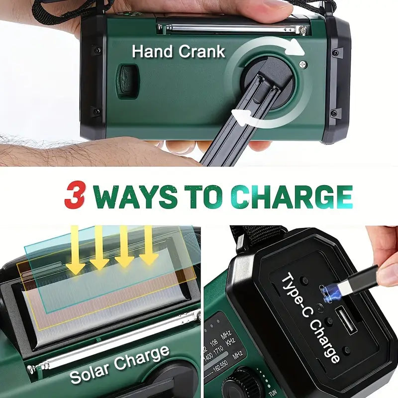 TerraWave Survivor – Solar & Hand-Crank Emergency Radio with Power Bank & Flashlight