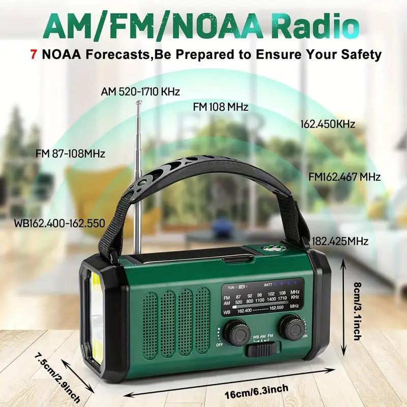 TerraWave Survivor – Solar & Hand-Crank Emergency Radio with Power Bank & Flashlight